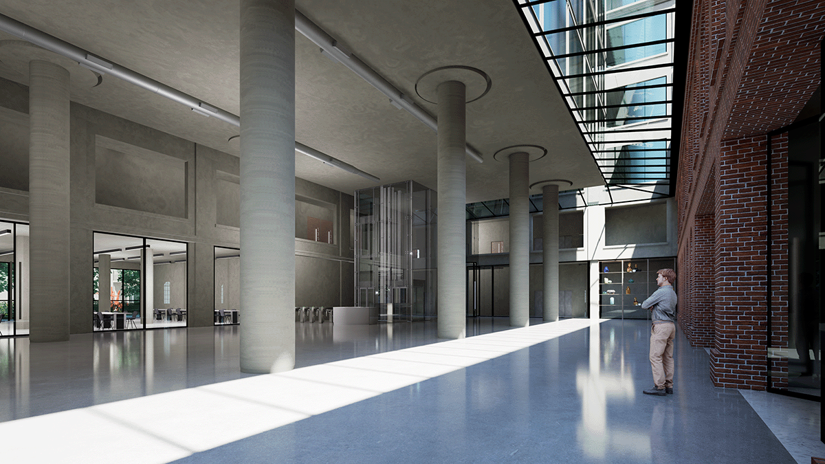 Hall central de Palacio Molina con vista hacia el atrio.